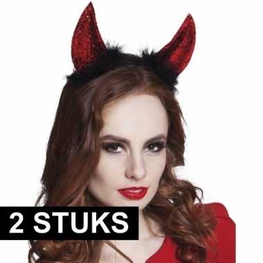 2x duivelhoorn tiara/diadeem met glitters