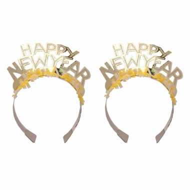 6x stuks diadeem happy new year geel voor volwassenen