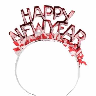 Diadeem happy new year rood voor volwassenen