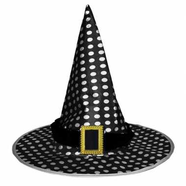Halloween - zwarte heksenhoed met stippen voor volwassenen