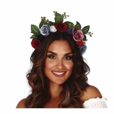 Hippie flower power gekleurde verkleed bloemen diadeem tiara 10162908