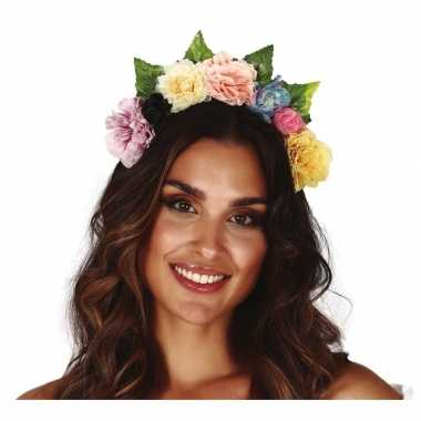 Hippie flower power gekleurde verkleed bloemen diadeem tiara