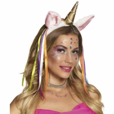 Pluche eenhoorn diadeem met regenboog linten