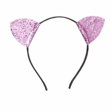 Verkleed poezen oren met glitters roze
