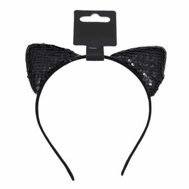 Zwarte katten/poezen oren verkleed diadeem voor meiden
