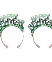 3x stuks diadeem happy new year groen voor volwassenen