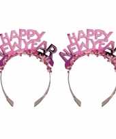 3x stuks diadeem happy new year roze voor volwassenen