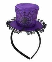 Paarse verkleed mini hoed op diadeem met spinnenweb voor dames