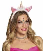 Pluche eenhoorn diadeem roze wit